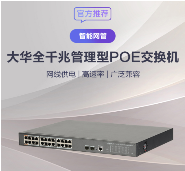 dahua大华16口全千兆二次管理型POE交换机能耗管理集线分线器DH-S3000C-16GT2GF-APWR